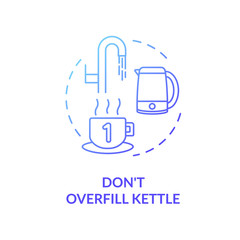 Not overfill kettle blue concept icon. Efficient electricity usage. Kitchenware safety. Resource saving and economy idea thin line illustration. Vector isolated outline RGB color drawing