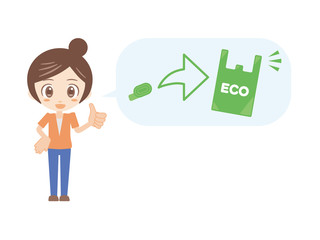 人物＿エコバック＿折りたたみ_女性＿オレンジ