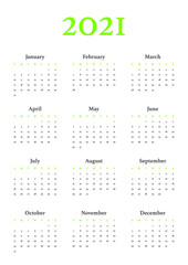 Annual calendar in A4 format for 2021 year
