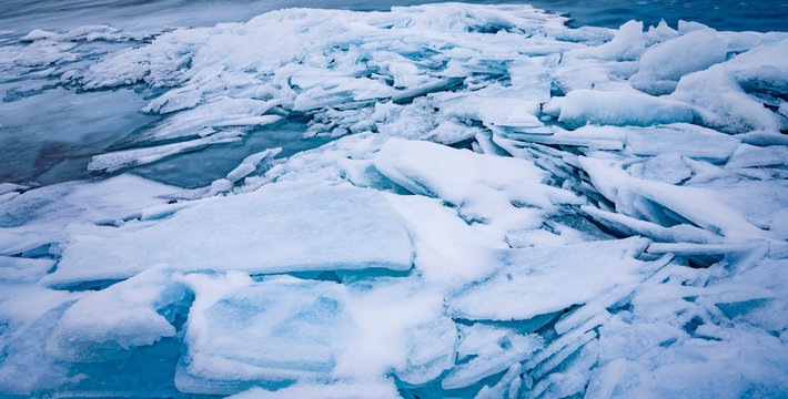 Close up of ice on lake in winter
