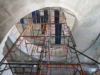 Steel scaffolding set up in the construction area