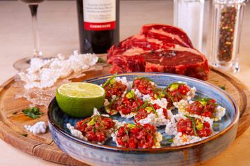 restaurant dish on a plate and ingredients that it includes