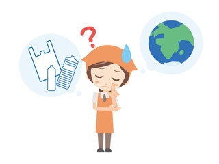 人物＿地球とプラごみ＿はてな_スーパー店員＿女性