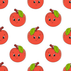 Colored cartoon seamless pattern. Fruit apple. Cartoon style. Hand drawn. Vector illustration isolated on white background.