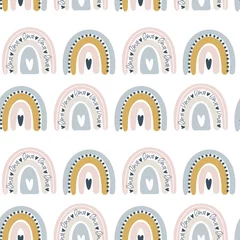 Stickers pour porte Arc-en-ciel Modèle sans couture dessiné à la main pour enfants avec des arcs-en-ciel pastel colorés. Fond d& 39 été. Illustration vectorielle pour la conception de bébé. style scandinave
