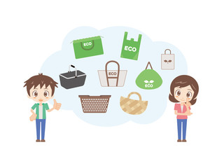 人物セット＿いろんなバッグ_エコ＿グリーンとピンク