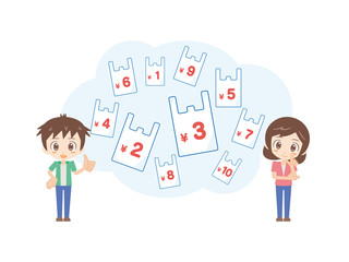 人物セット＿いろんなバッグ_レジ袋＿グリーンとピンク