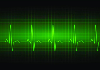 Naklejka premium Heart rate graph. Heart beat line. Ekg icon wave. Green color. Sound wave line. Medical design. Stock vector illustration.