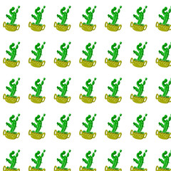 Fototapeta premium pattern of cacti in pots for textiles, posters, cards
