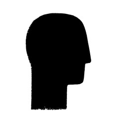 Human head in profine silhouette with uneven edges isolated on white background, black and white illustration.