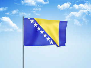 Bosnia and Herzegovina flag waving sky background 3D illustration