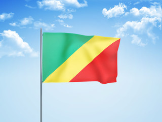 Congo flag waving sky background 3D illustration