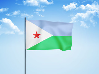 Djibouti flag waving sky background 3D illustration
