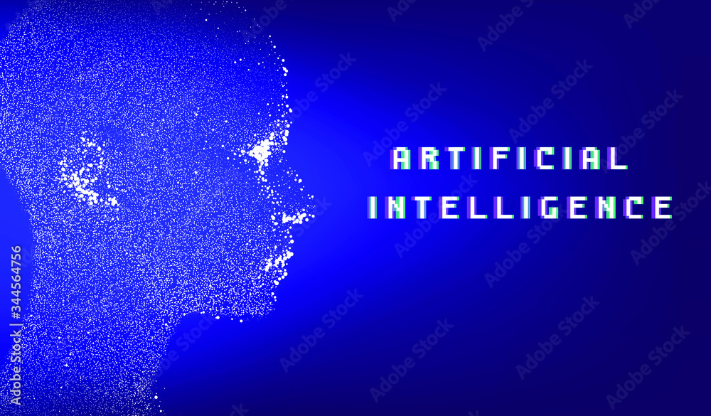 Leinwandbilder Silhouette of a human head made of dots and particles. Conceptual image of AI (artificial intelligence), VR (virtual reality), Deep Learning and Face recognition systems.