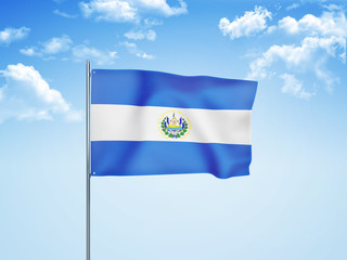 El Salvador flag waving sky background 3D illustration