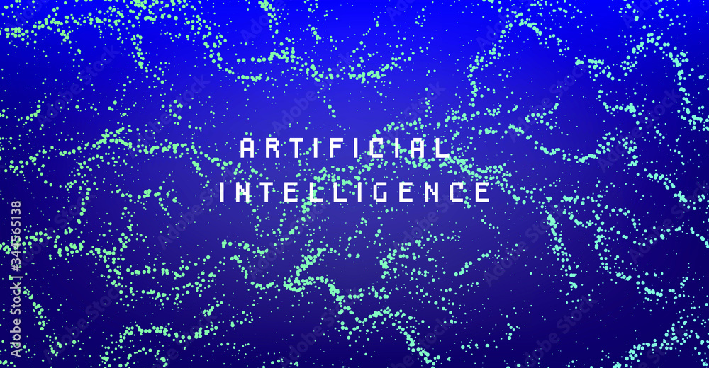 Poster Dotted surface made of particles. Cover or poster for high tech systems: Artificial Intelligence, Deep Learning, Neural networks.