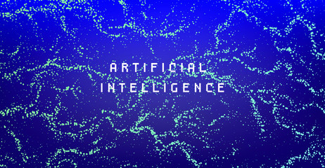 Dotted surface made of particles. Cover or poster for high tech systems: Artificial Intelligence, Deep Learning, Neural networks.