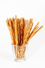edible snack dry sticks with salt on a white background