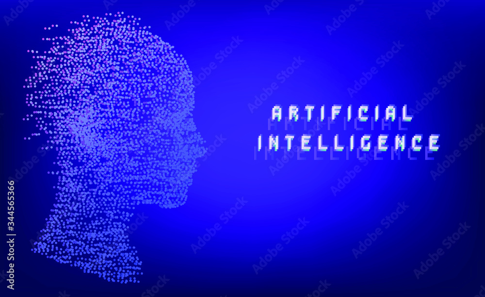 Aufkleber Silhouette of a human head made of dots and particles. Conceptual image of AI (artificial intelligence), VR (virtual reality), Deep Learning and Face recognition systems.
