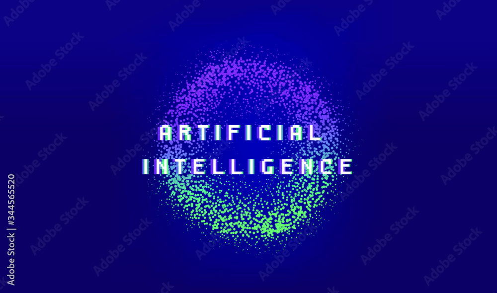 Poster Dotted sphere made of particles. Cover or poster for high tech systems: Artificial Intelligence, Deep Learning, Neural networks.