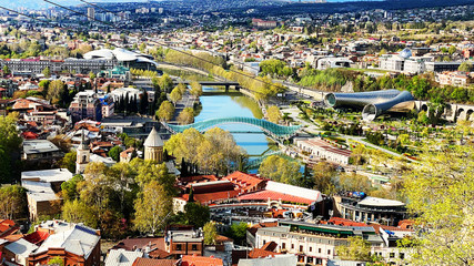 TBILISI, GEORGIA  APRIL 19, 2020:  Beautiful aerial view of the old part of city   in Tbilisi, Georgia © Victoria Key