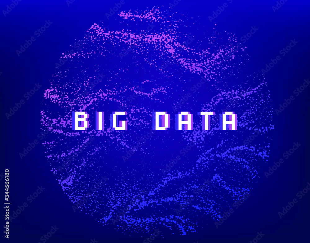Poster Dotted sphere made of particles. Cover or poster for high tech systems: Artificial Intelligence, Deep Learning, Neural networks.