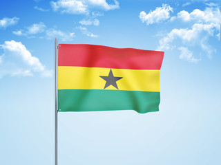 Ghana flag waving sky background 3D illustration