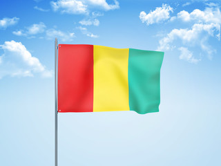 Guinea flag waving sky background 3D illustration