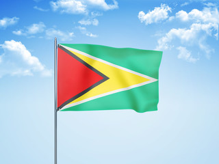 Guyana flag waving sky background 3D illustration