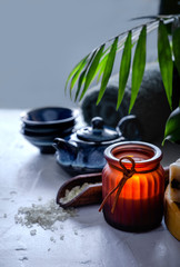 Spa Beauty Products. Composition of various objects used for spa treatments.