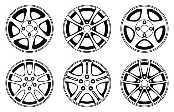 Car rim icons. Vehicle parts. Vector illustration