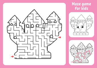 Fototapeta premium Abstract maze. Royal Castle. Game for kids. Puzzle for children. Labyrinth conundrum. Find the right path. Education worksheet. With answer.