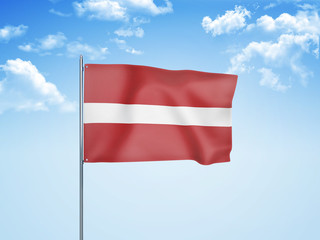Latvia flag waving sky background 3D illustration