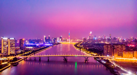 Fototapeta na wymiar Under the sunset of guangzhou city and the pearl river