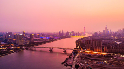 Under the sunset of guangzhou city and the pearl river
