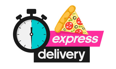 Express pizza delivery. Fast delivery. Stopwatch. Vector illustration