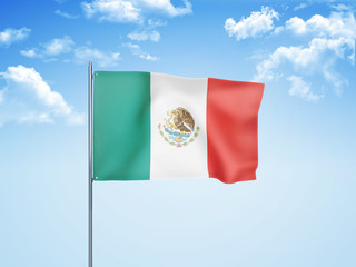 Mexico flag waving sky background 3D illustration