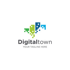 Digitaltown logo templates, city and skyline icons, vector illustrations real estate building icon sign, Construction branding company concept