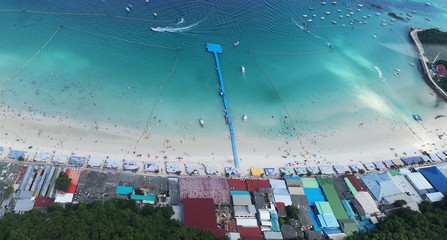 Top view of beach in Thailand.Cockpit view.