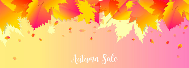 Stock vector simple minimalistic autumn background orange yellow. Stylish leaves scattered around the background, use for design text or social media