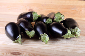 Aubergines on table