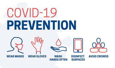 Coronavirus Prevention Wear Masks, Gloves, Wash Hands, Disinfect, Avoid Crowds Outline Icons Illustration