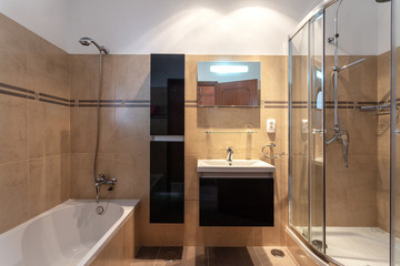 Modern bathroom. European hotel design. and inside
