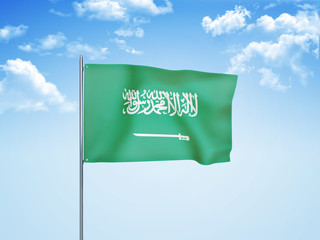 Saudi Arabia flag waving sky background 3D illustration