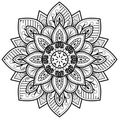 Circular Flower Mandala with vintage floral style, Vector mandala Oriental pattern, Hand drawn decorative element. Unique design with petal flower. Concept relax and meditation use for page logo book