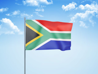 South Africa flag waving sky background 3D illustration