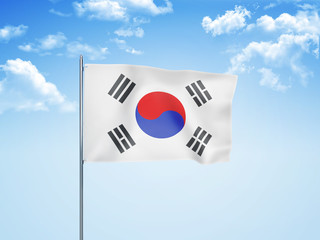 South Korea flag waving sky background 3D illustration
