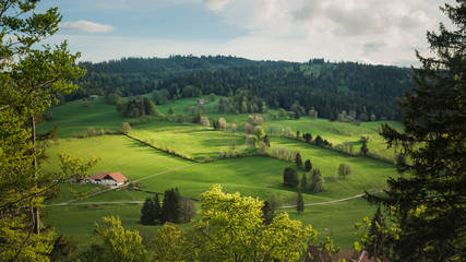 Prairie suisse avec ferme et belle couleur