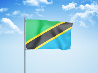 Tanzania flag waving sky background 3D illustration