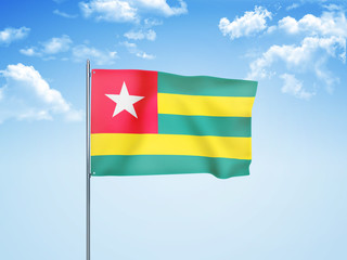 Togo flag waving sky background 3D illustration